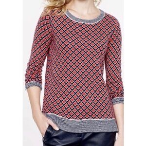 J. Crew Collection Italian Cashmere Crew Neck Sweater Blue Red Diamond Size XS